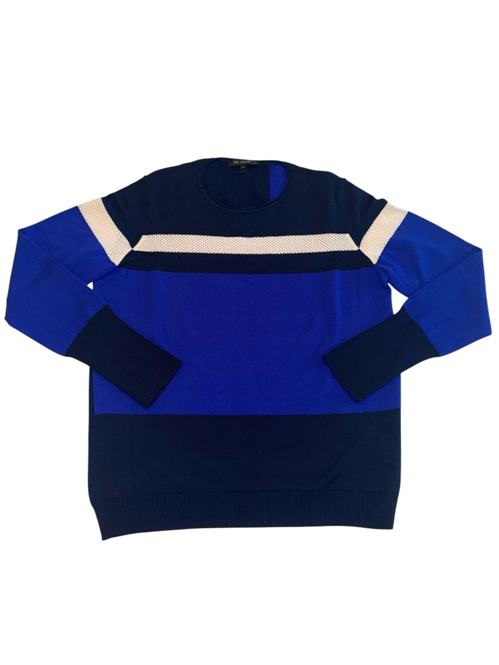 St. John Collection Sport Blue Colorblock Sweater Women’s Med Wool Blend - Picture 2 of 6